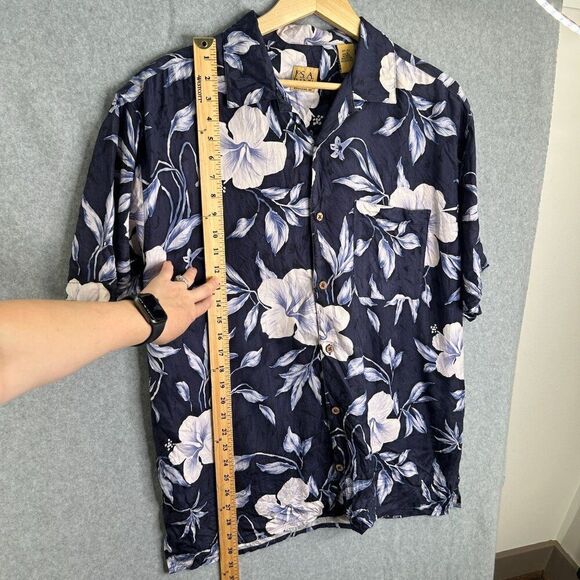Jos. A. Bank XL Navy Blue Hawaiian Short Sleeve Button Front Shirt Tropical Silk - Picture 6 of 12